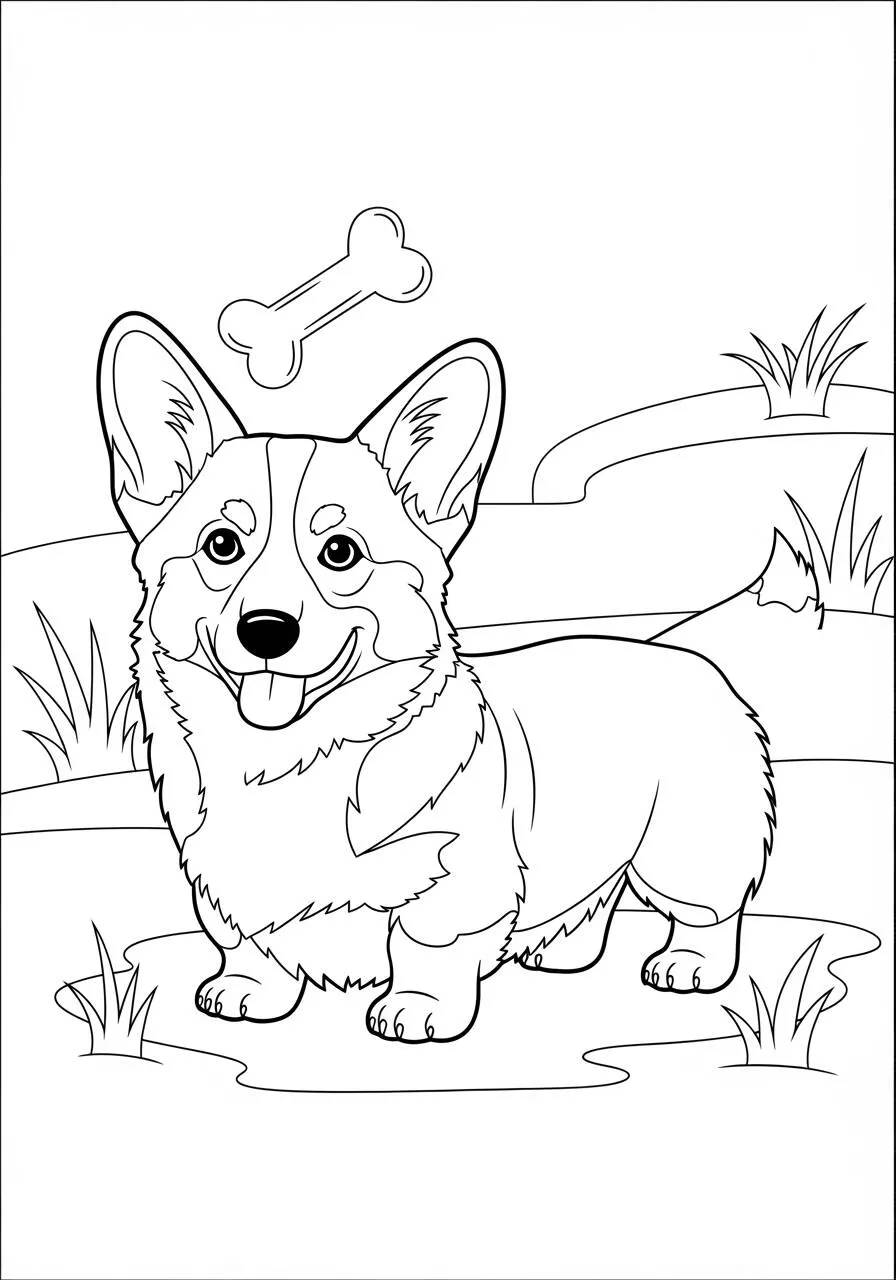 Desenho de Cachorro Corgi Fofo para Colorir