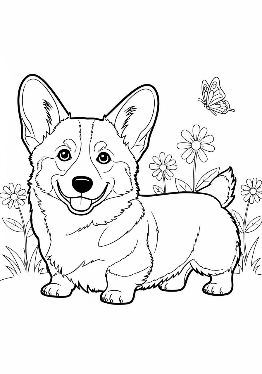 Desenho de Cachorro Corgi Fofo para Colorir