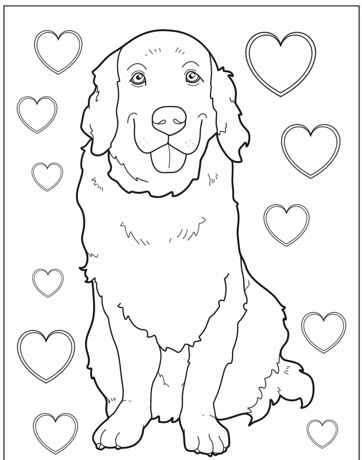 Desenho de Cachorro Fofo com Corações para Colorir