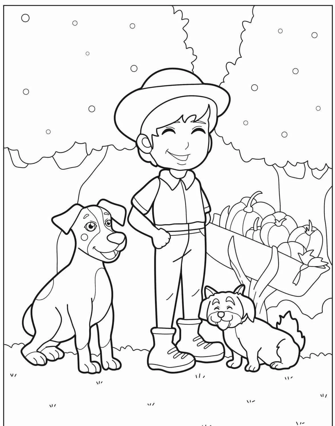 Desenho de Cachorro Fofo com Criança para Colorir