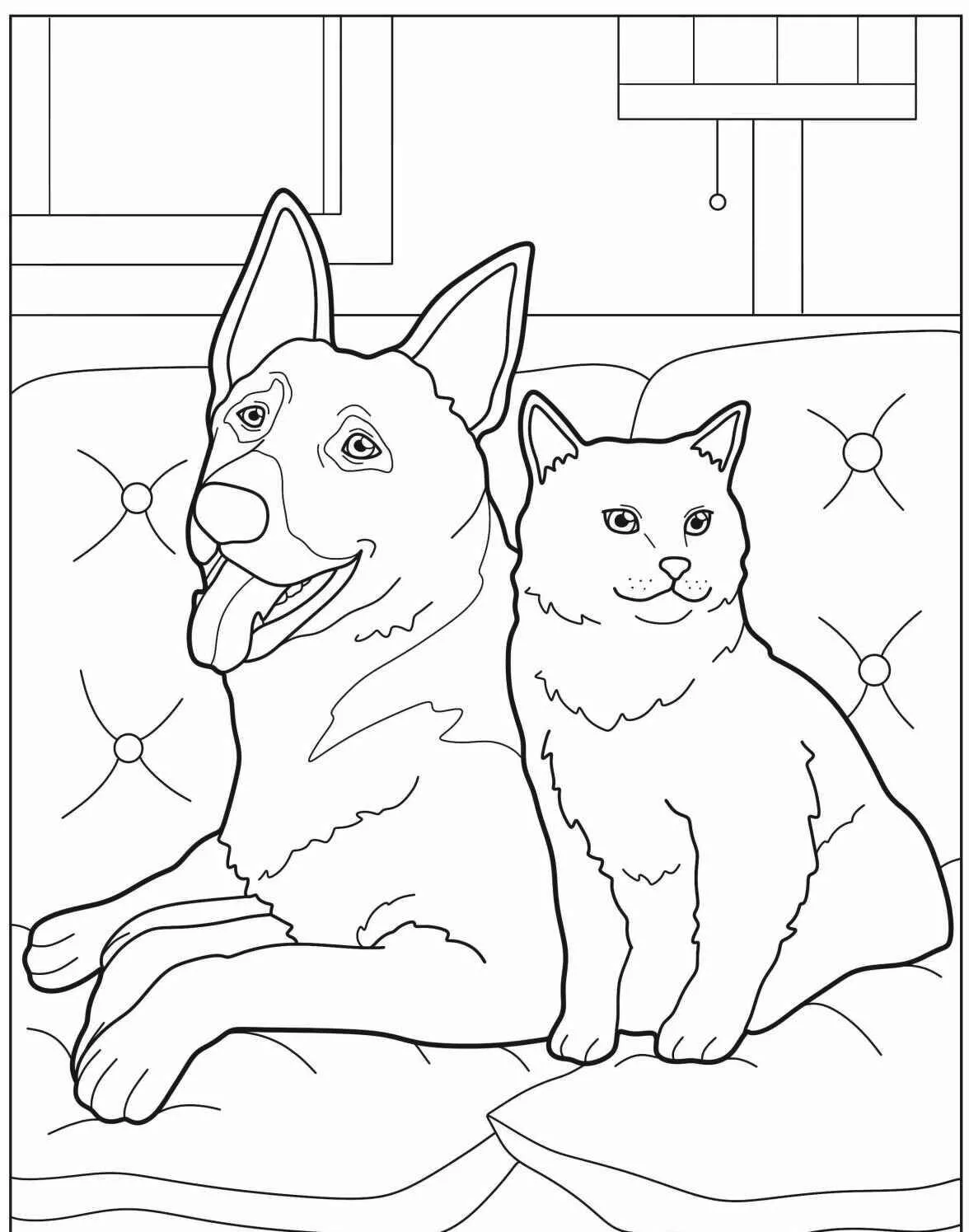 Desenho de Cachorro e Gato Fofo para Colorir