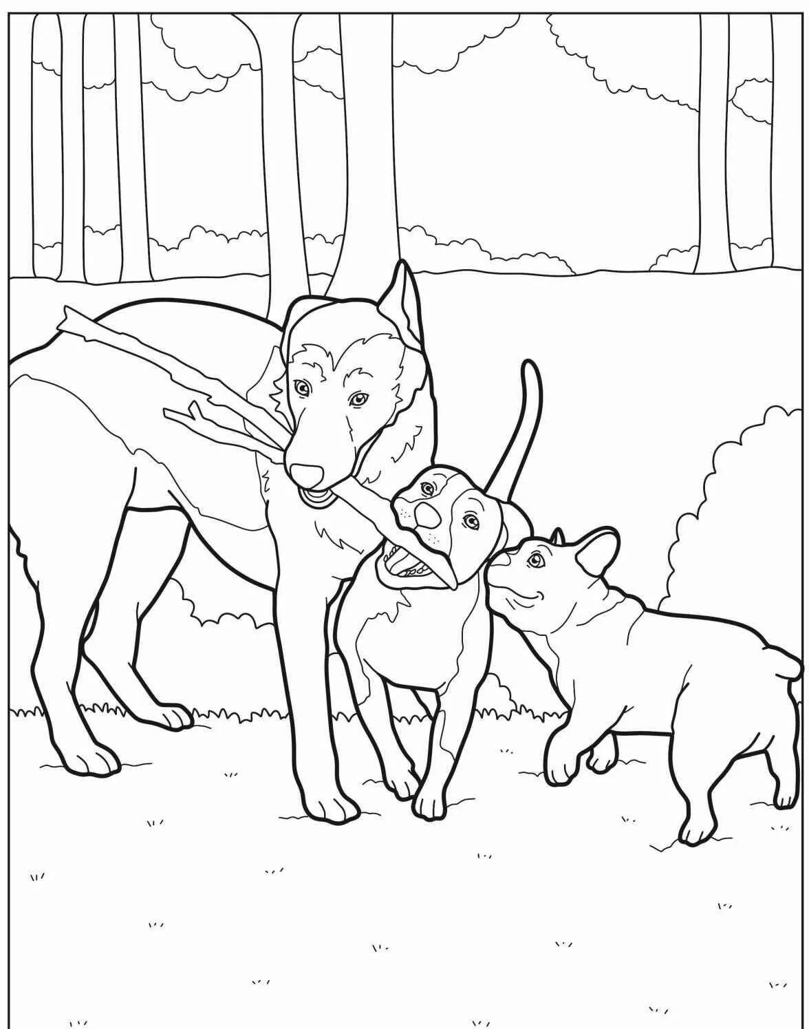 Desenho de Cachorros Brincando para Colorir
