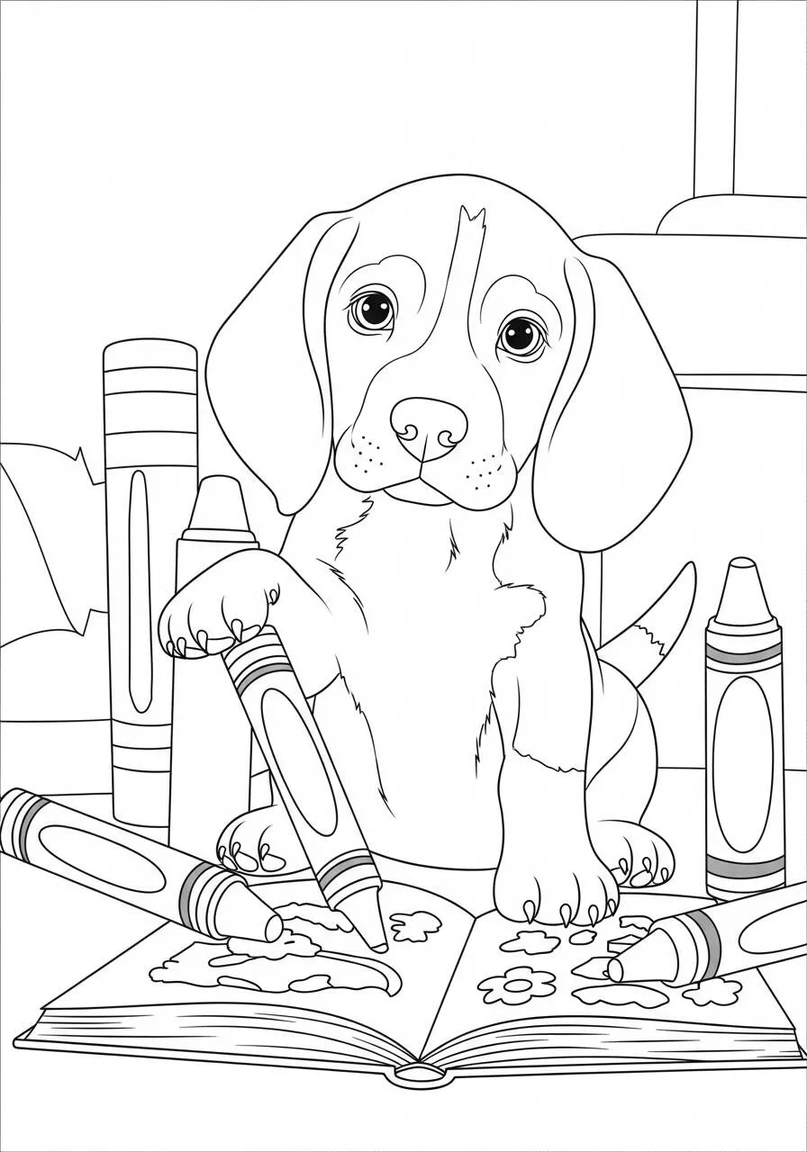 Desenho de Cachorro Beagle Fofo para Colorir