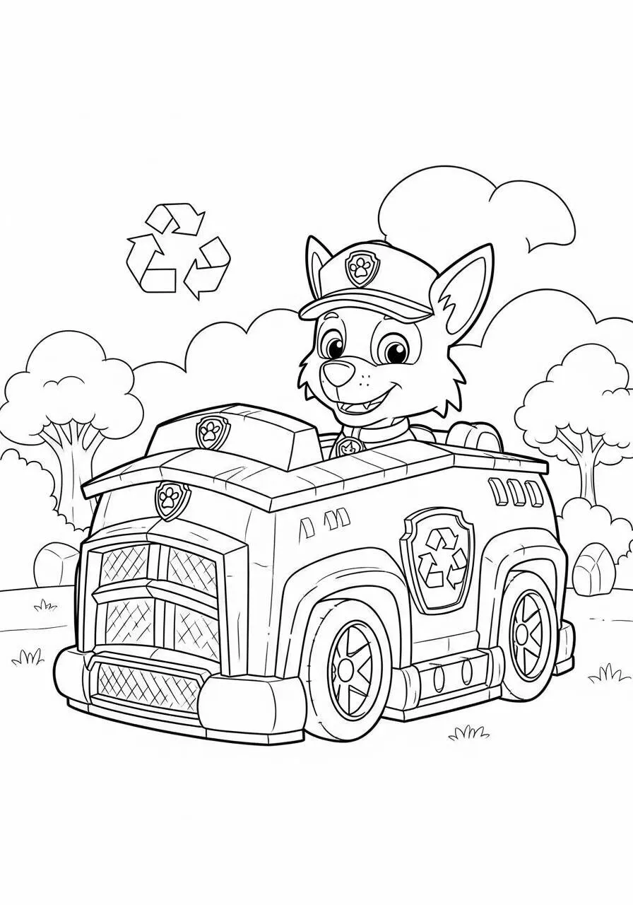 Desenho de Patrulha Canina com Chase em Veículo para Colorir