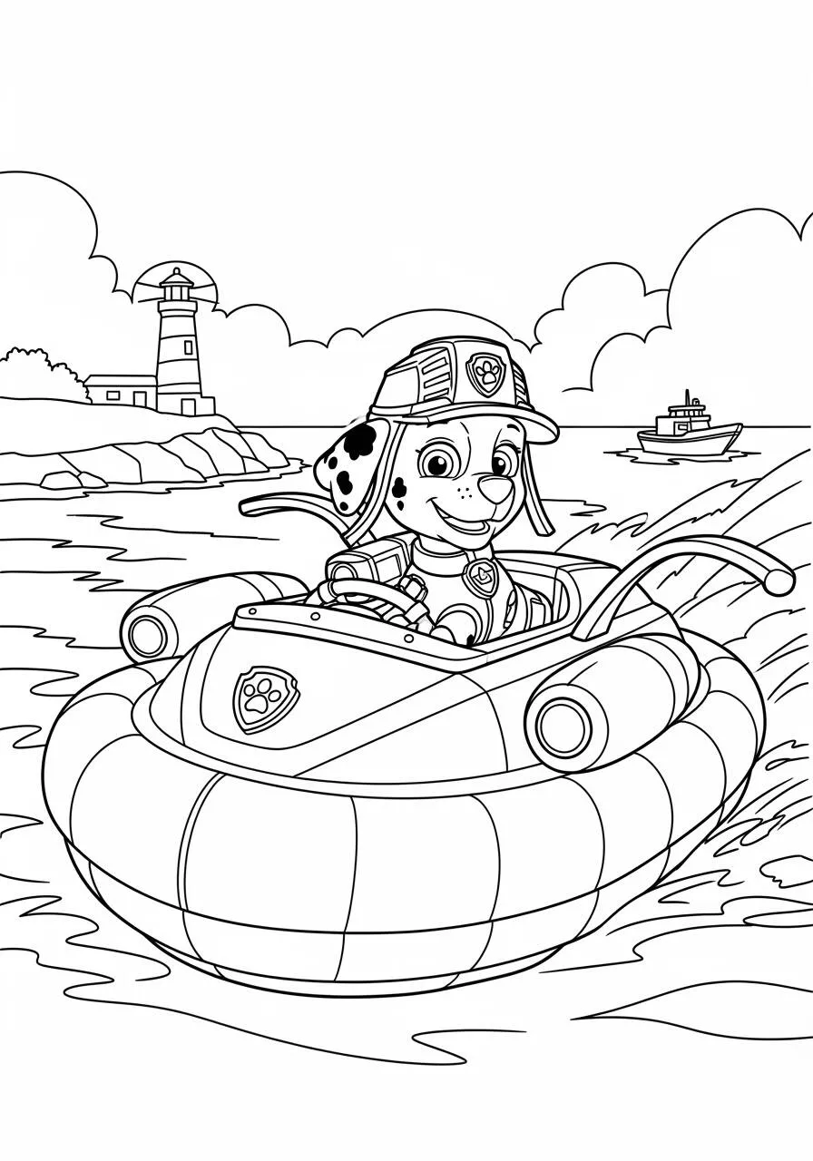 Paw Patrol with Marshall in Action Coloring Page