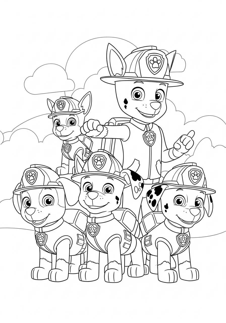 Desenho de Patrulha Canina em Ação para Colorir