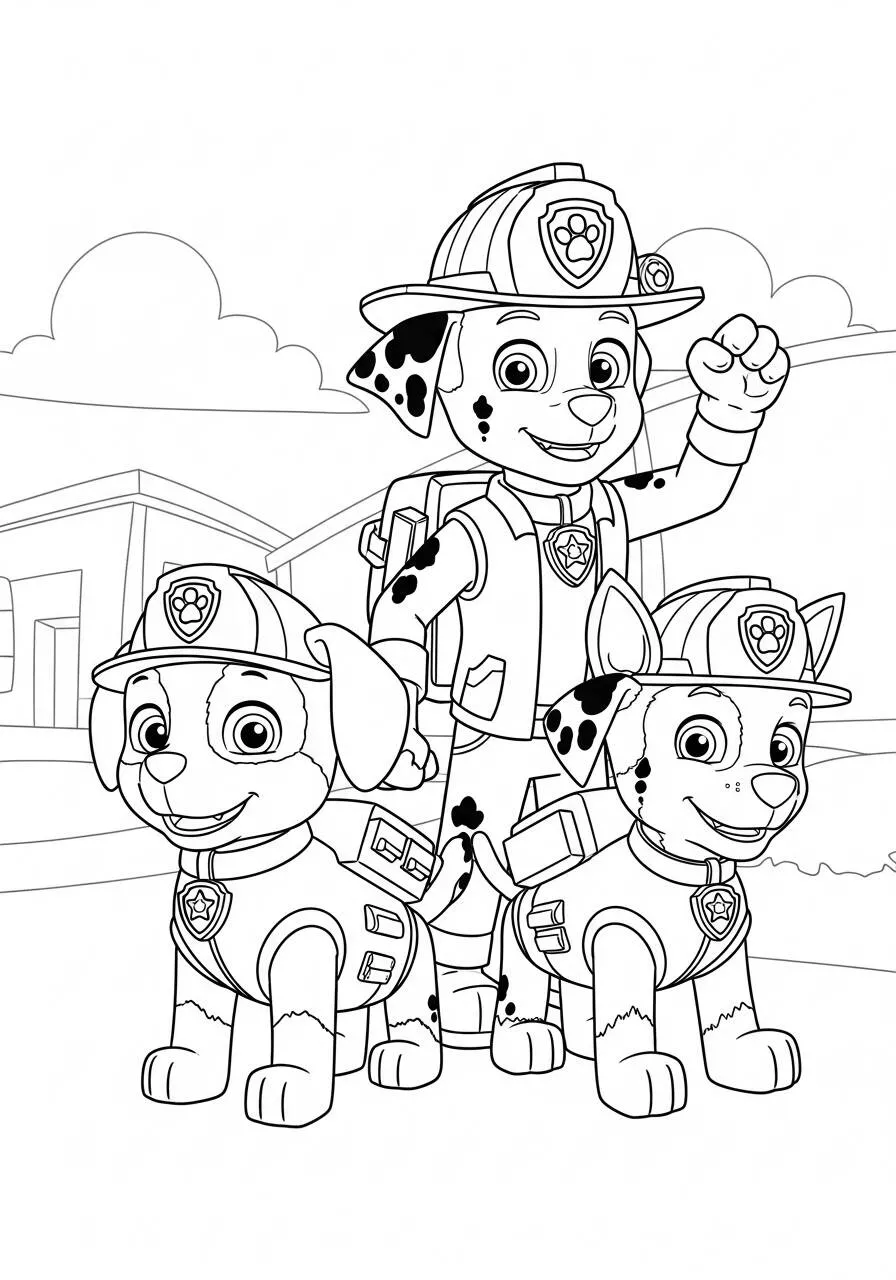 Desenho de Patrulha Canina com Marshall e Chase para Colorir