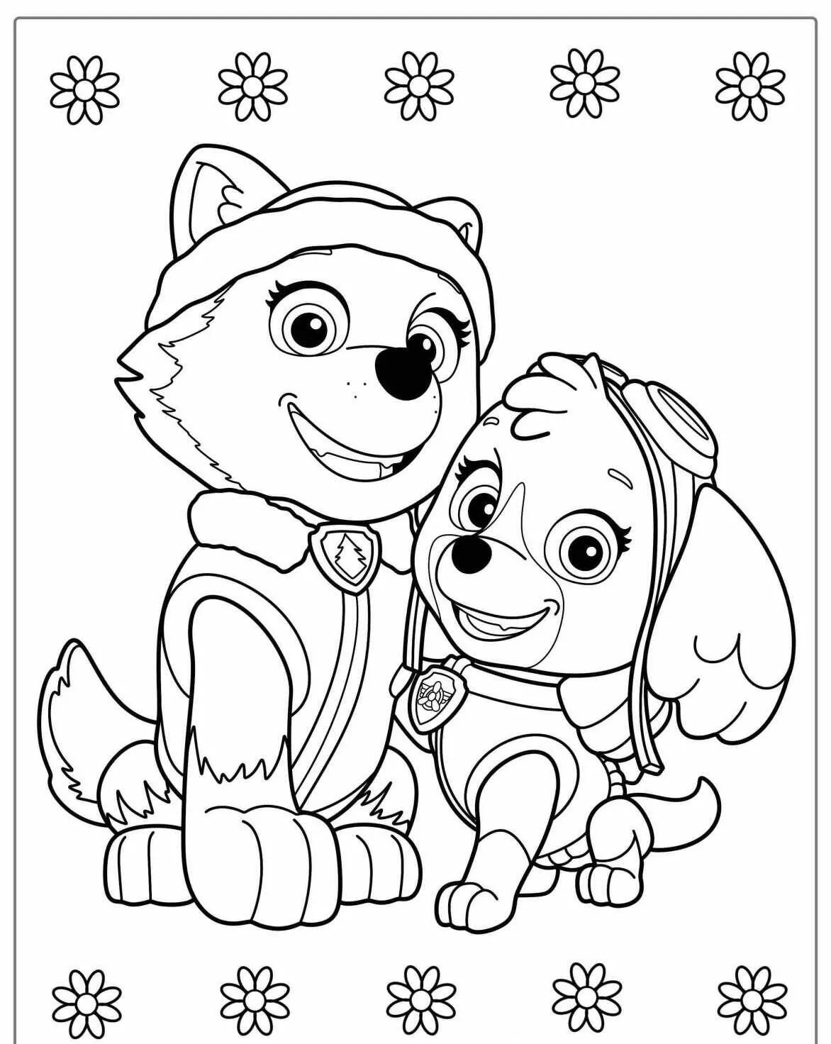 Desenho de Patrulha Canina com Skye e Everest para Colorir