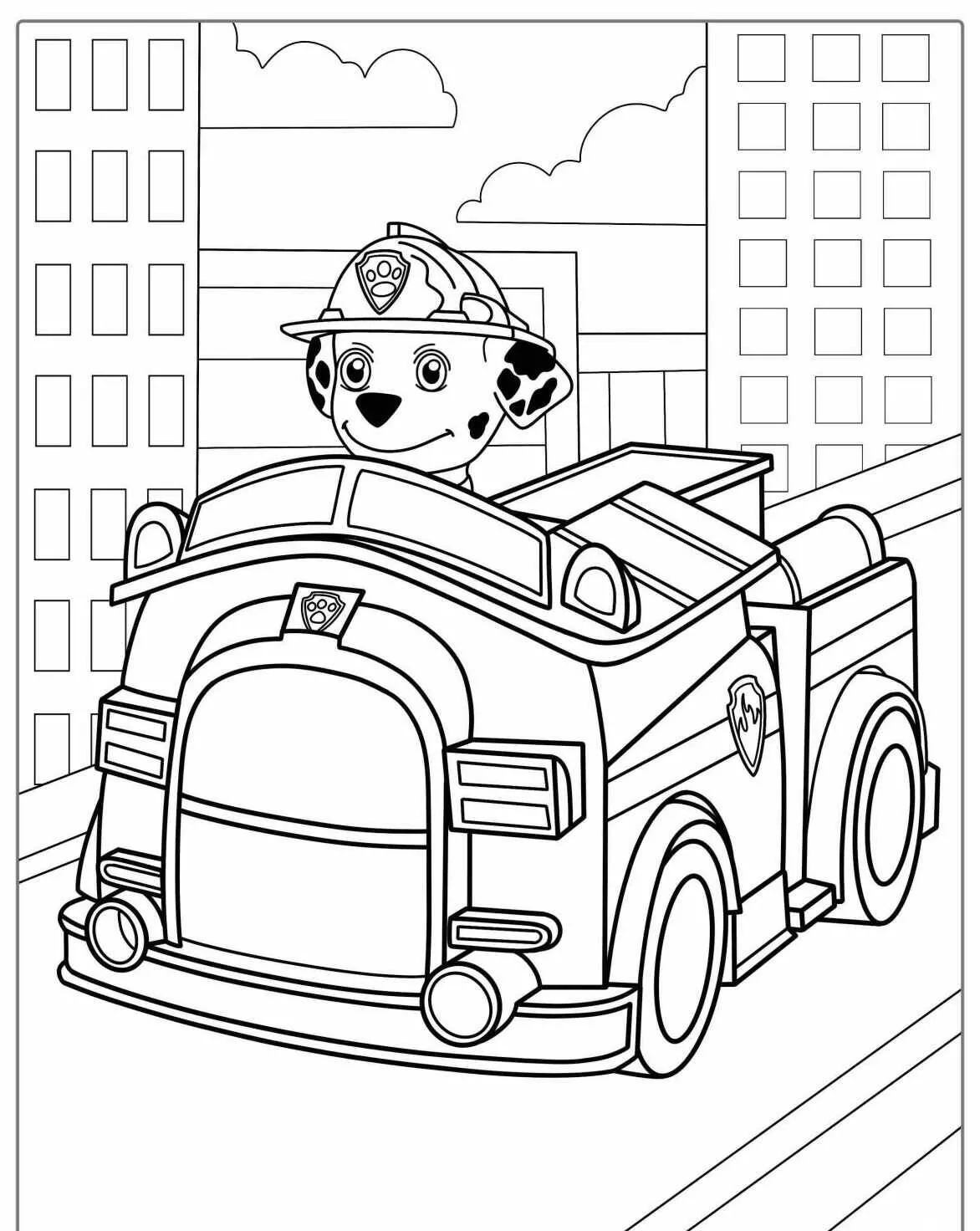 Desenho de Patrulha Canina Marshall em Ação para Colorir