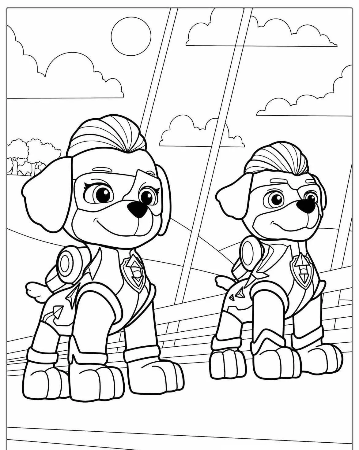Desenho de Patrulha Canina Skye e Chase para Colorir