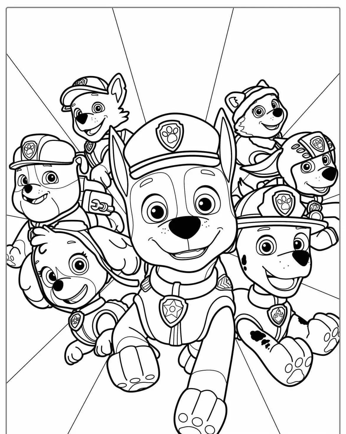 Desenho de Patrulha Canina em Ação para Colorir