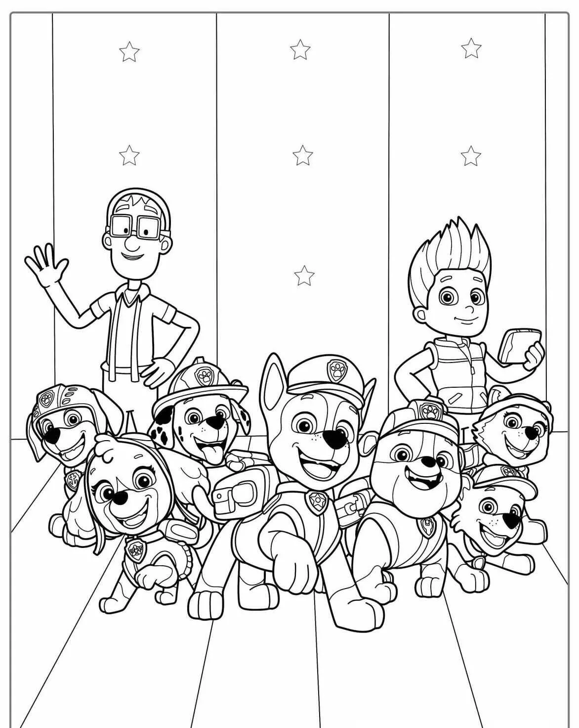 Desenho de Patrulha Canina em Ação para Colorir