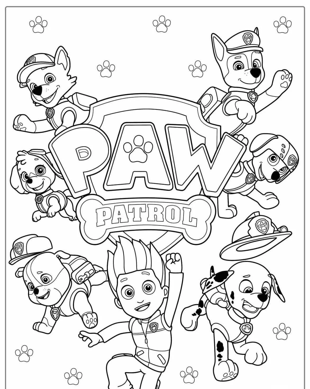 Desenho de Patrulha Canina com Todos os Personagens para Colorir