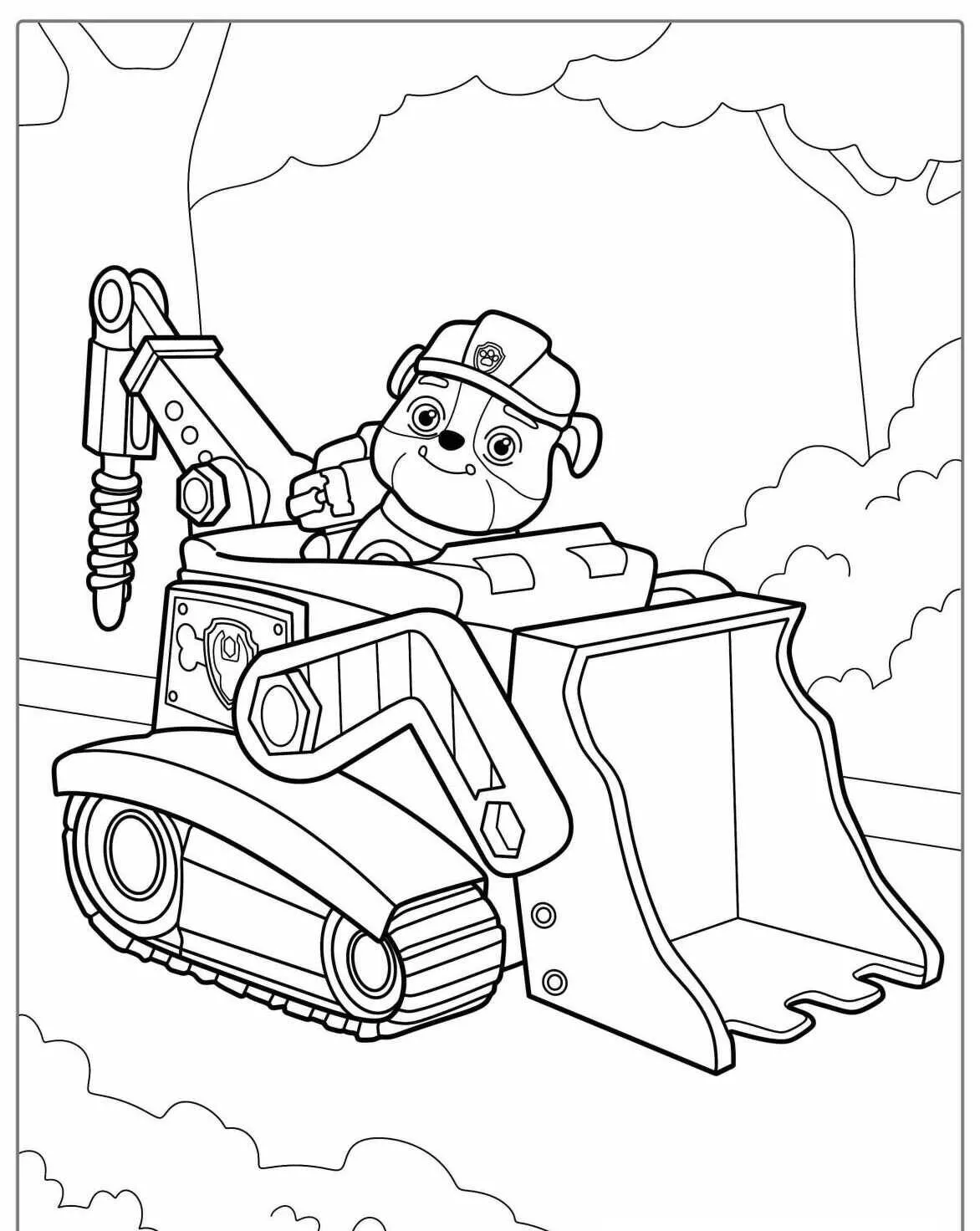 Desenho de Patrulha Canina Rubble em Ação para Colorir