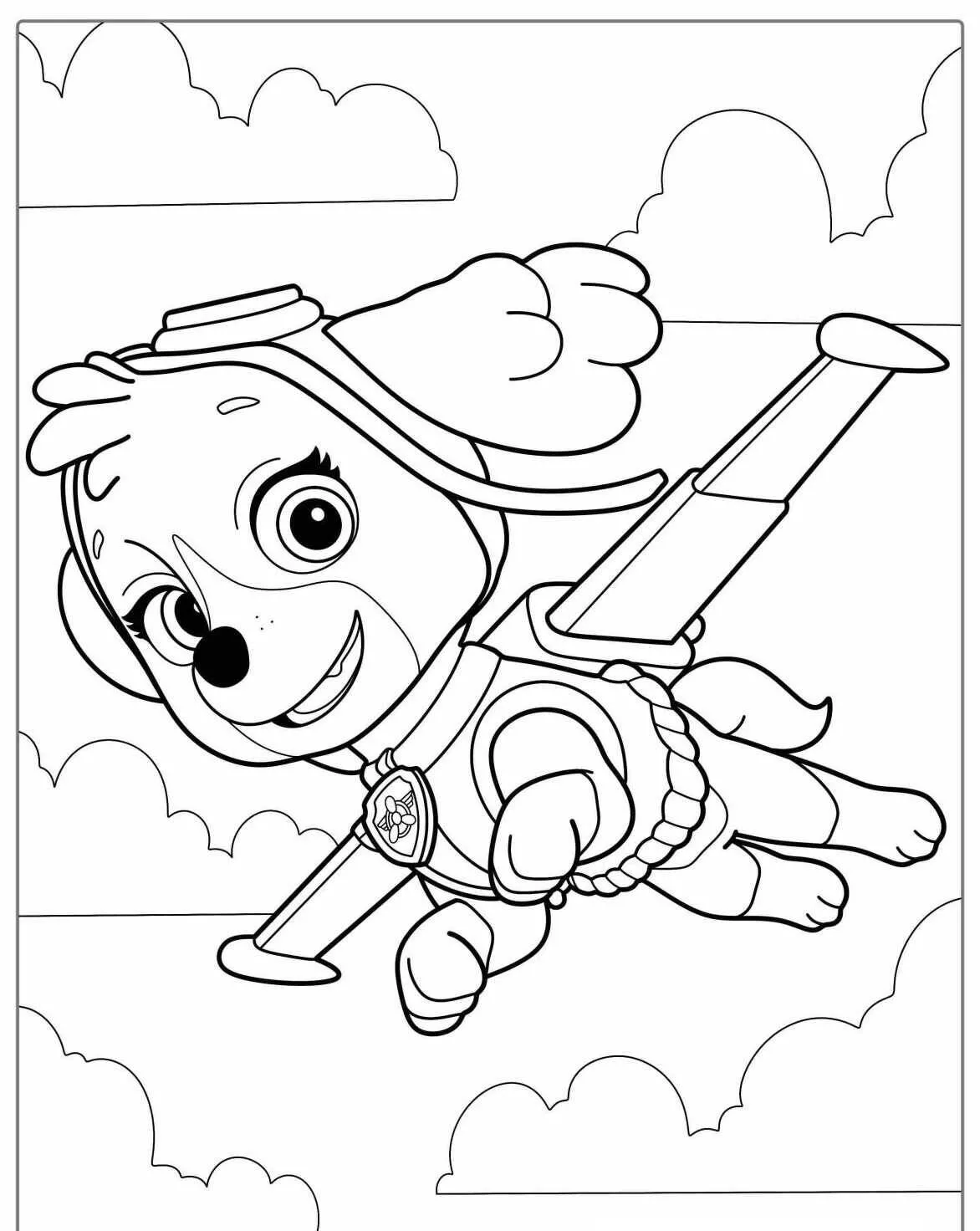 Desenho de Patrulha Canina Skye em Ação para Colorir