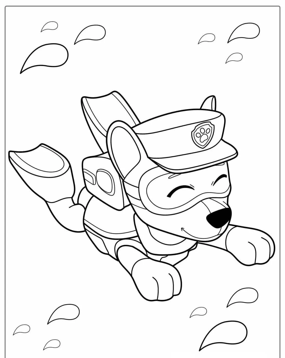 Desenho de Patrulha Canina Chase Nadando para Colorir