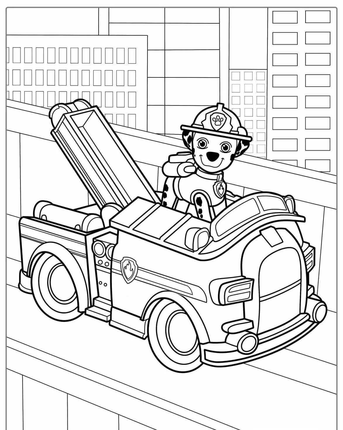 Desenho de Patrulha Canina Marshall em Ação para Colorir