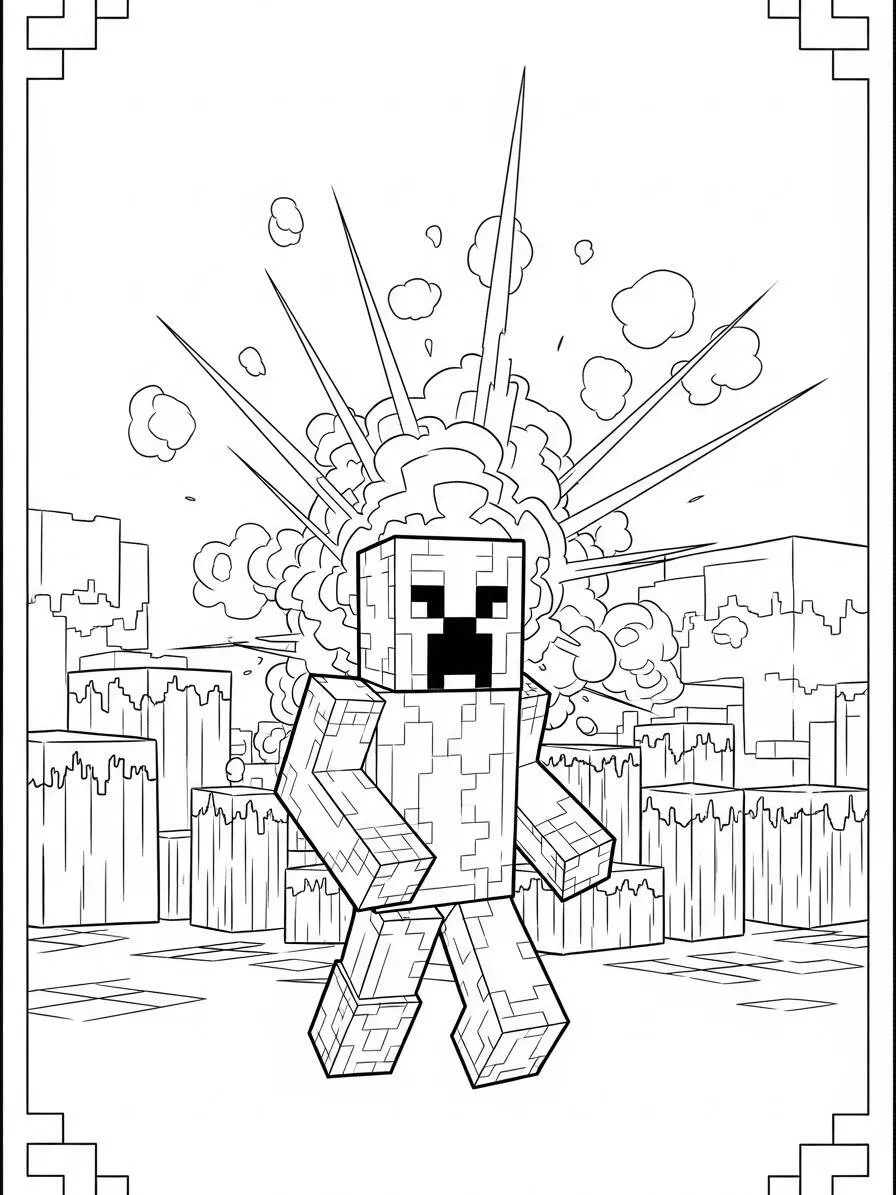 Desenho de Minecraft do Creeper Explodindo para Colorir