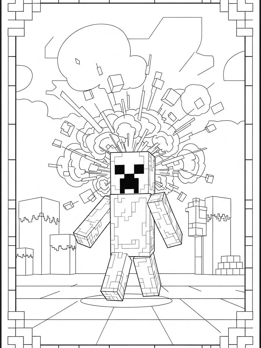 Desenho de Minecraft do Creeper Explodindo para Colorir