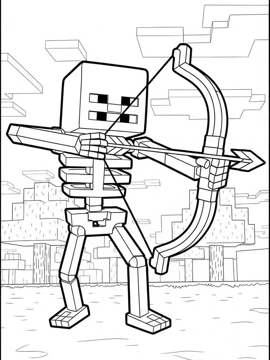 Desenho de Minecraft do Esqueleto com Arco para Colorir