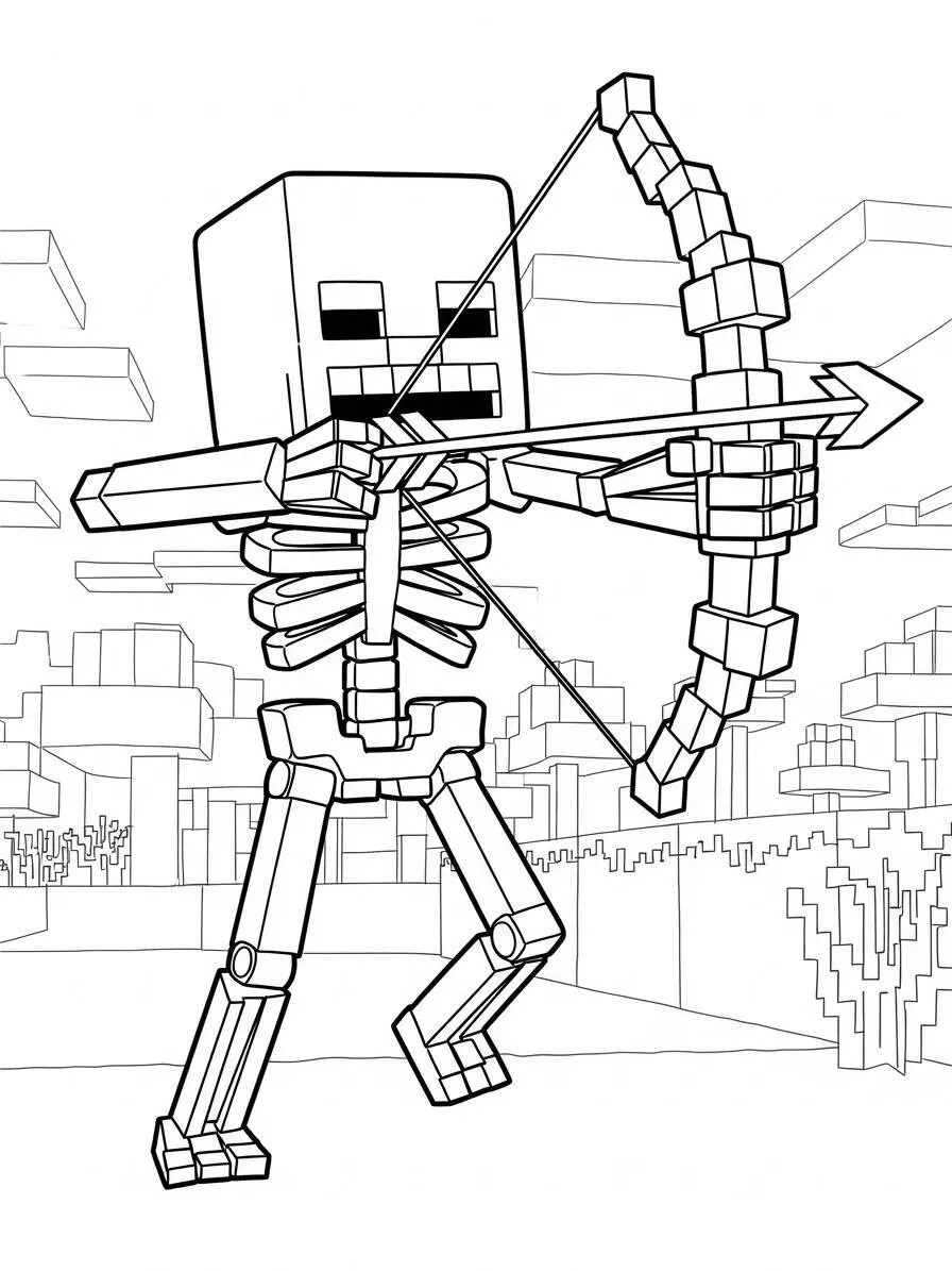Desenho de Minecraft do Esqueleto com Arco para Colorir