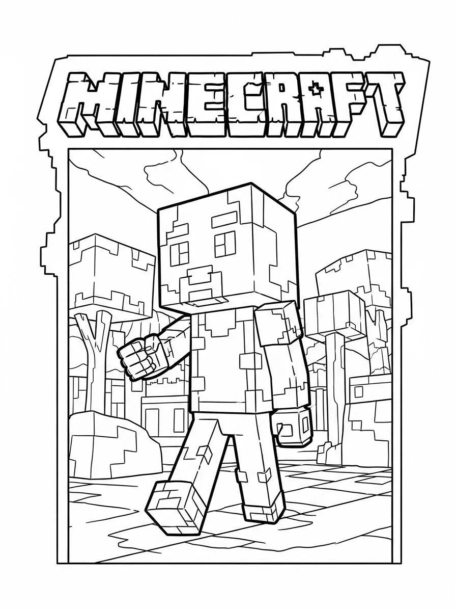 Desenho de Minecraft do Steve Caminhando na Terra para Colorir