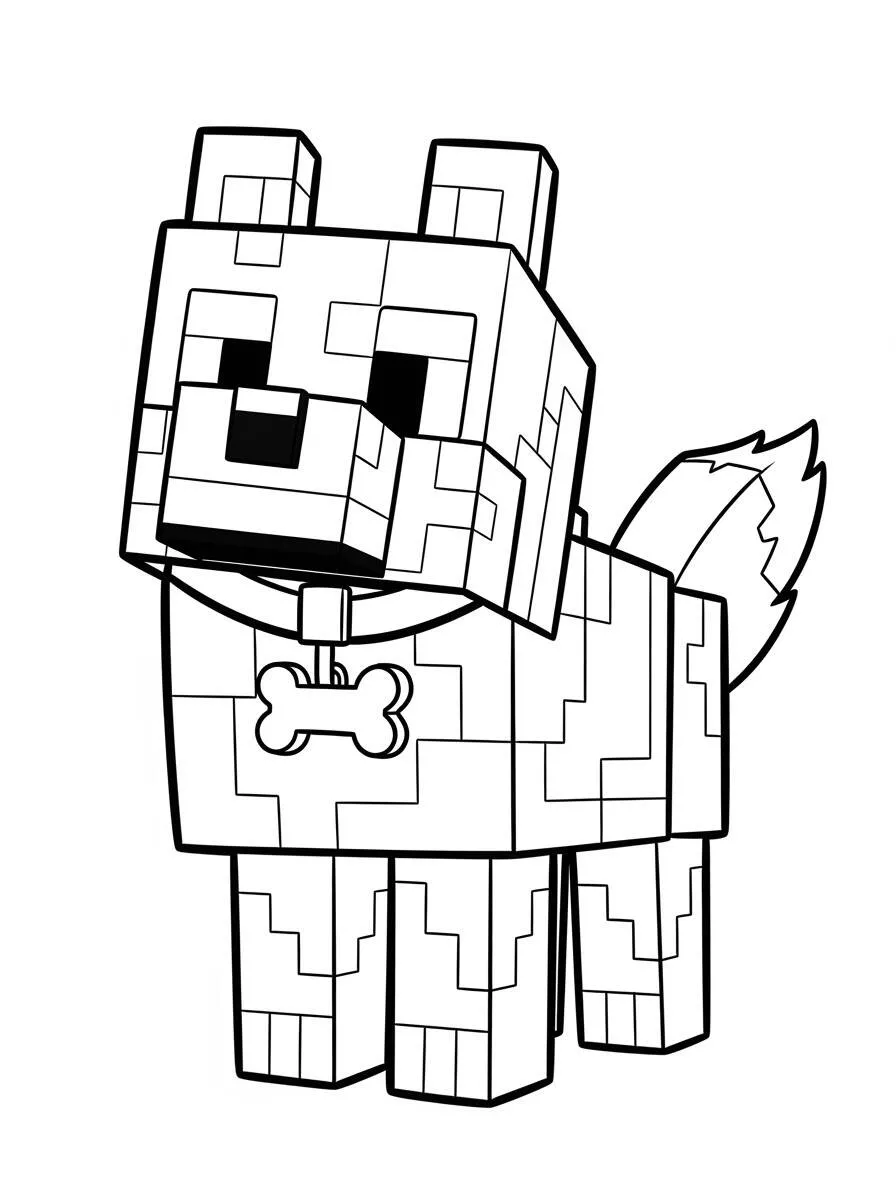 Desenho de Minecraft de Cachorrinho Lobo Fofo para Colorir