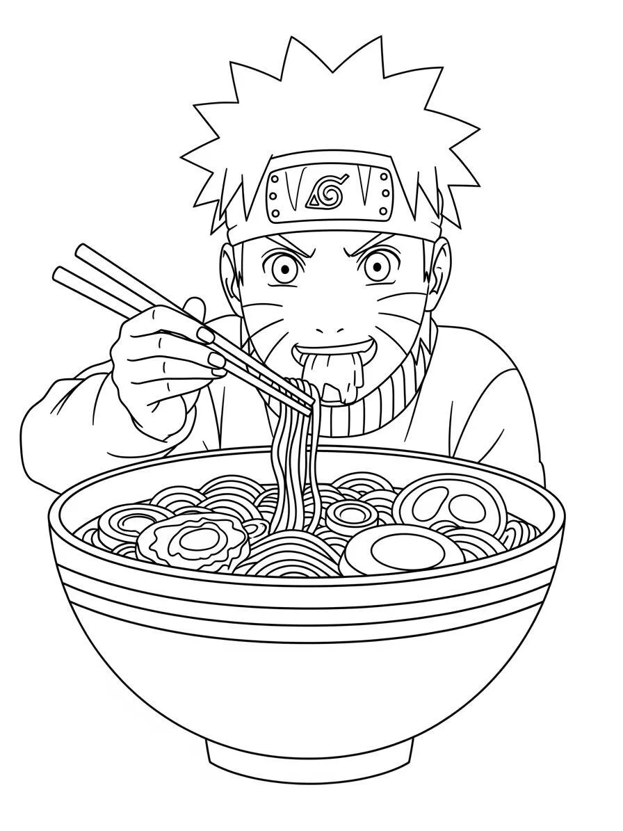 Desenho de Naruto com Ramen para Colorir