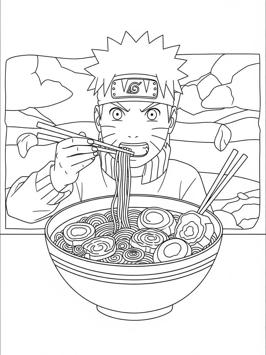 Desenho de Naruto com Ramen para Colorir