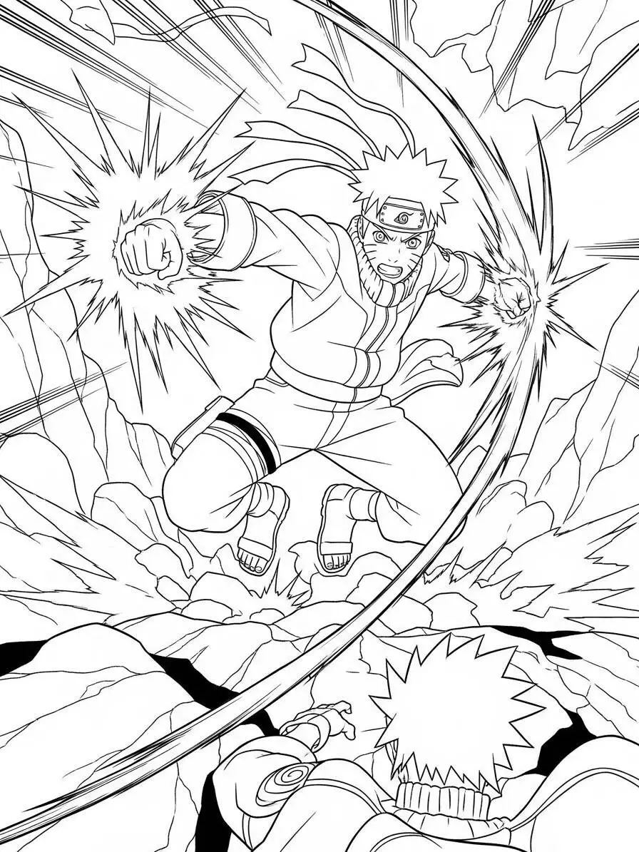 Desenho de Naruto Uzumaki em Ação para Colorir
