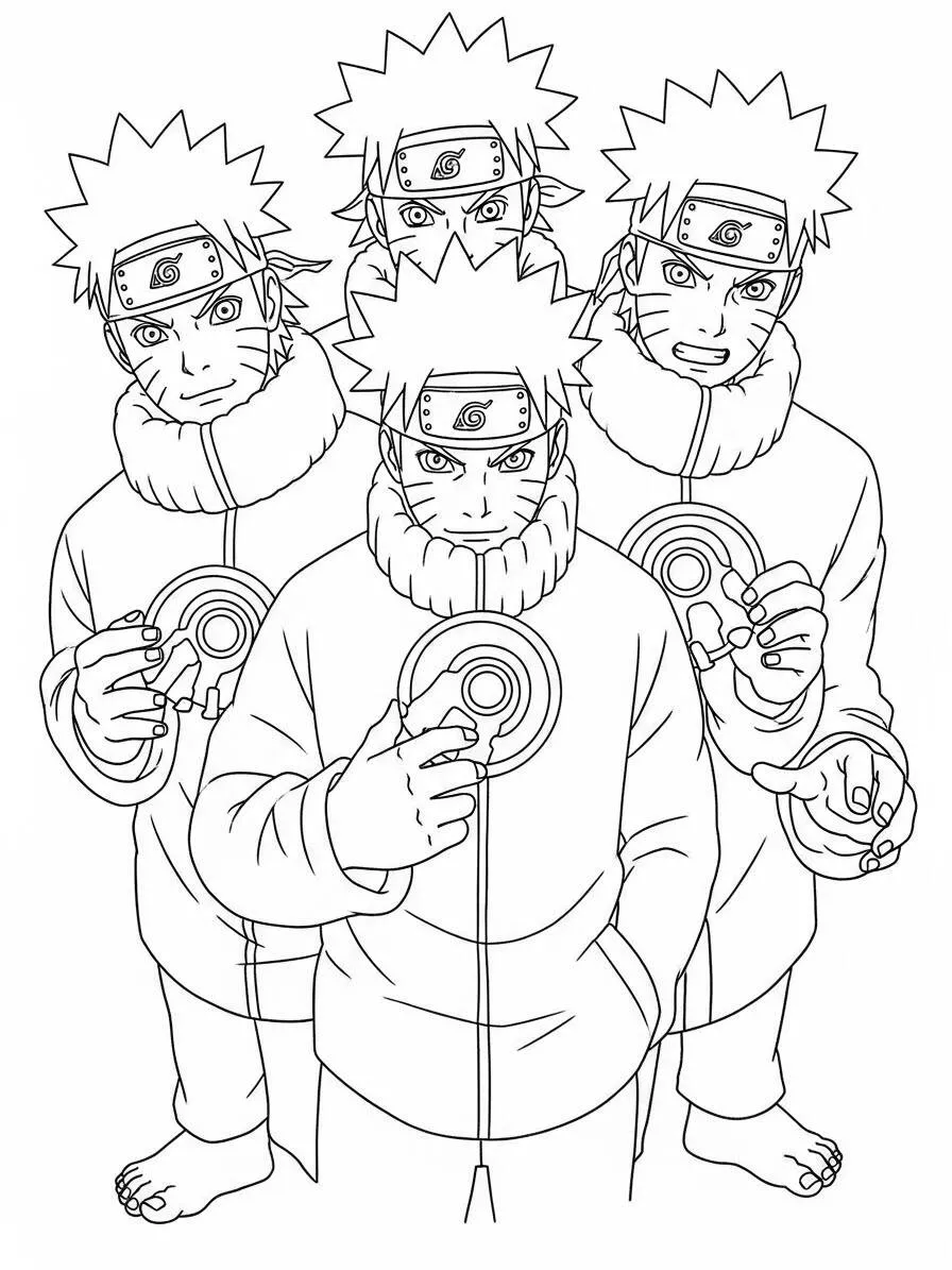 Desenho de Naruto em Múltiplas Formas para Colorir