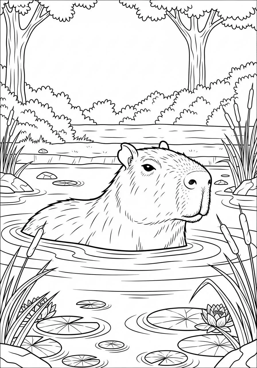 Carpincho en el agua Página para colorear