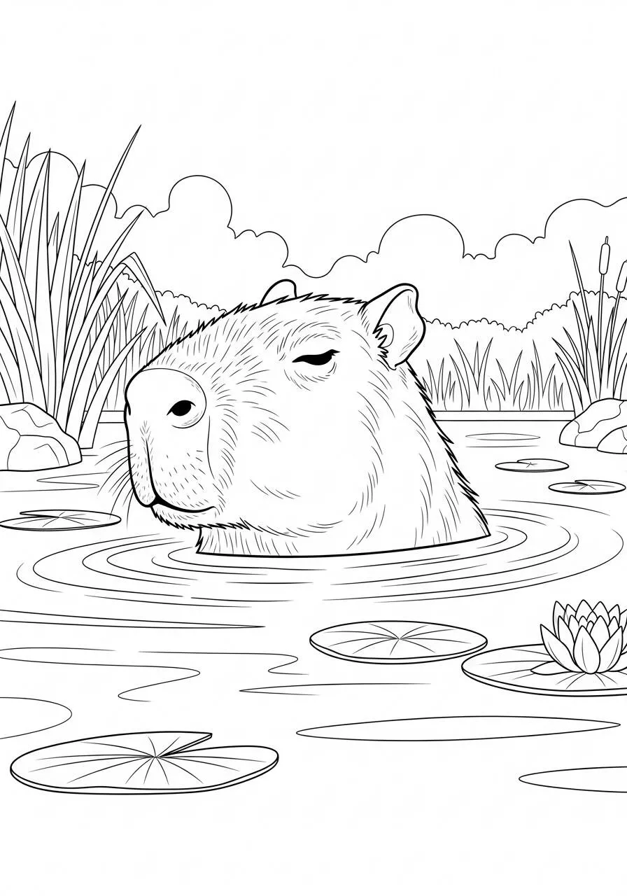 Carpincho flotando en el agua Página para colorear