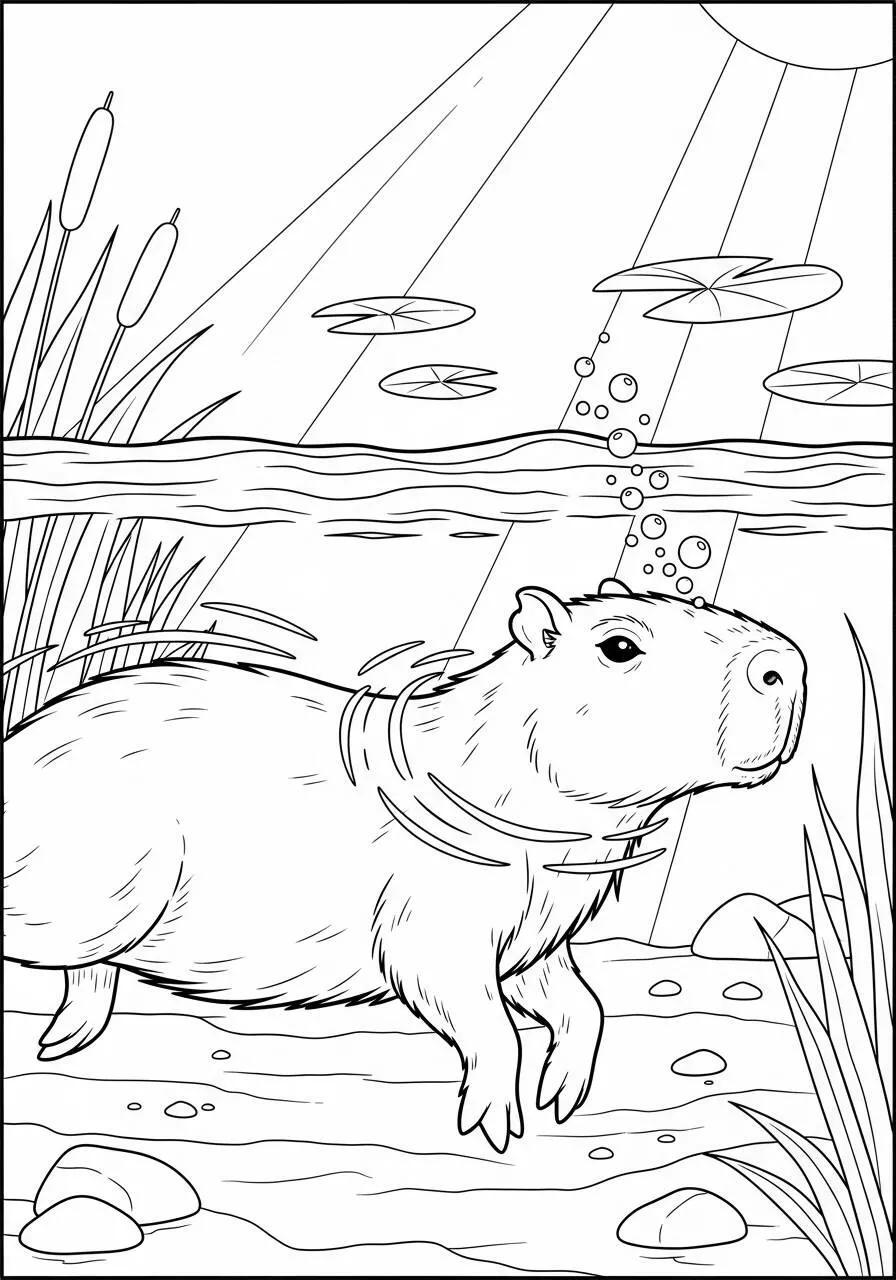 Desenho de Capivara Submersa para Colorir
