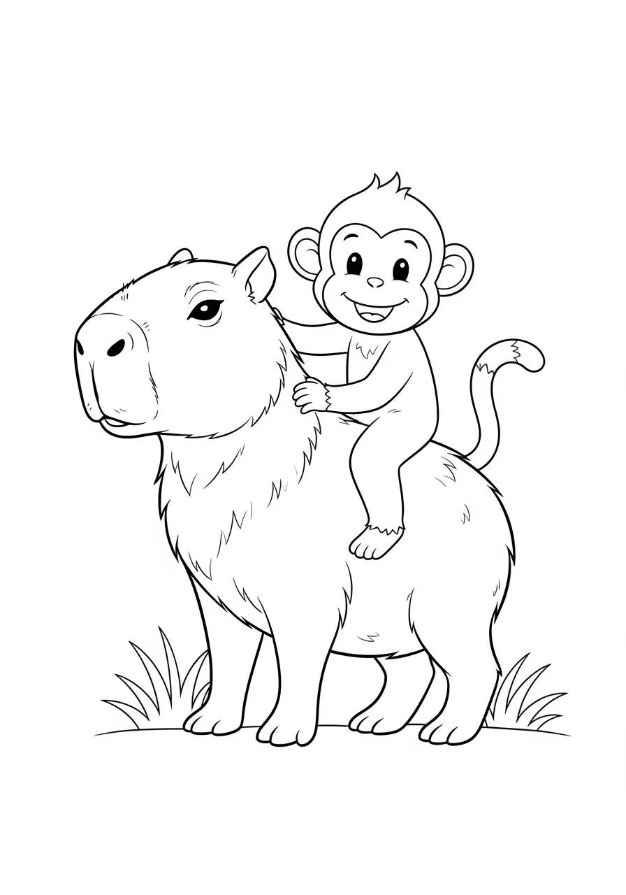Desenho de Capivara com Macaco para Colorir