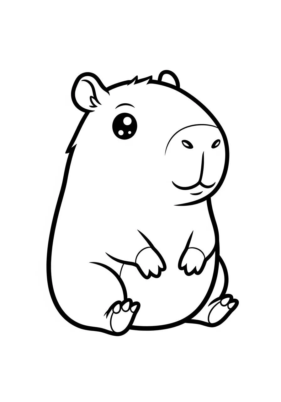 Desenho de Capivara Fofa Sentada para Colorir