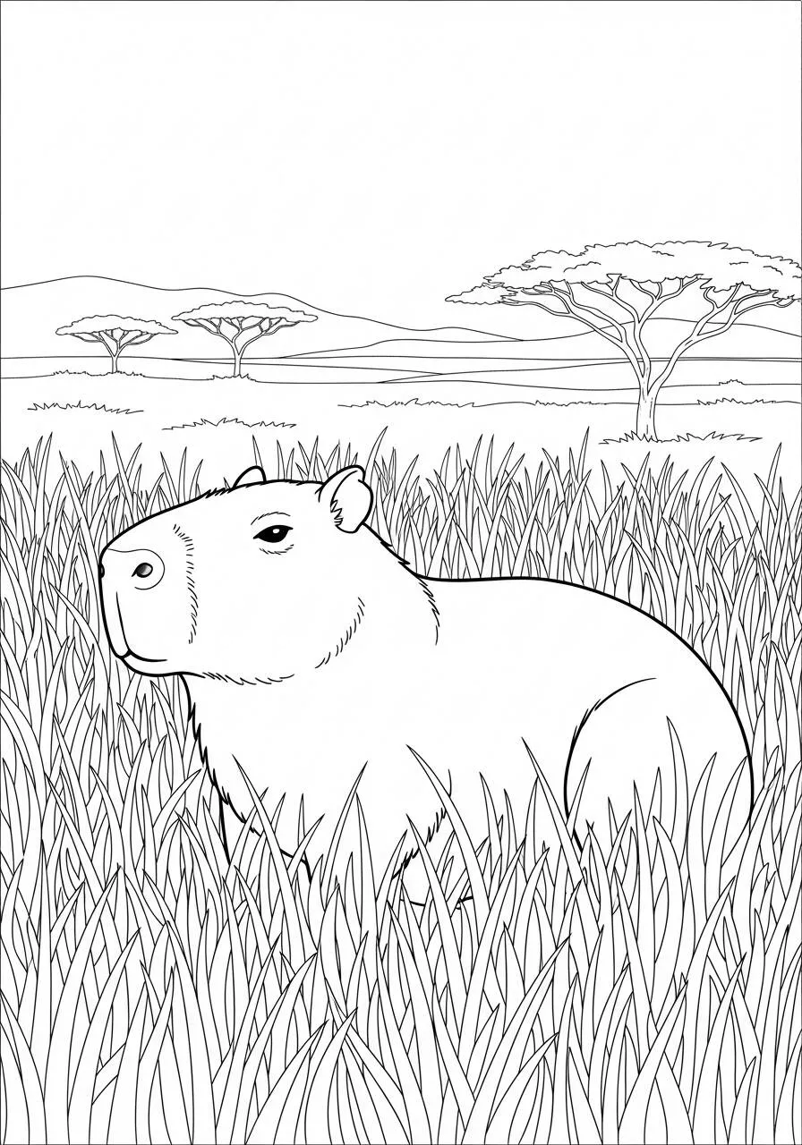 Desenho de Capivara na Grama para Colorir