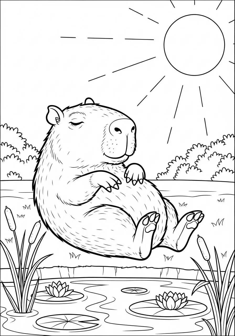 Desenho de Capivara a Dormir na Água para Colorir