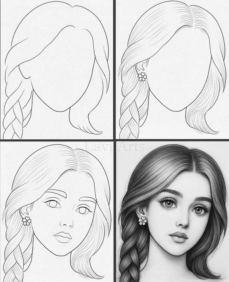 Ideia de Desenho para Desenhar: Como Desenhar uma Menina com Cabelo Trançado Fácil