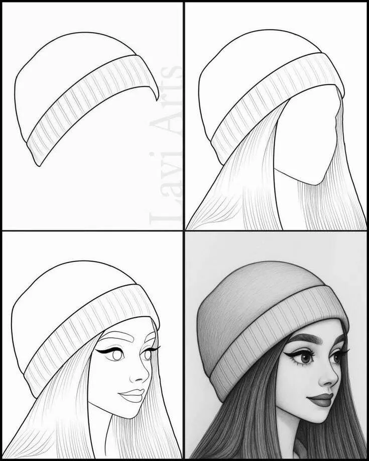 Ideia de Desenho para Desenhar: Como Desenhar uma Menina com Touca Fácil