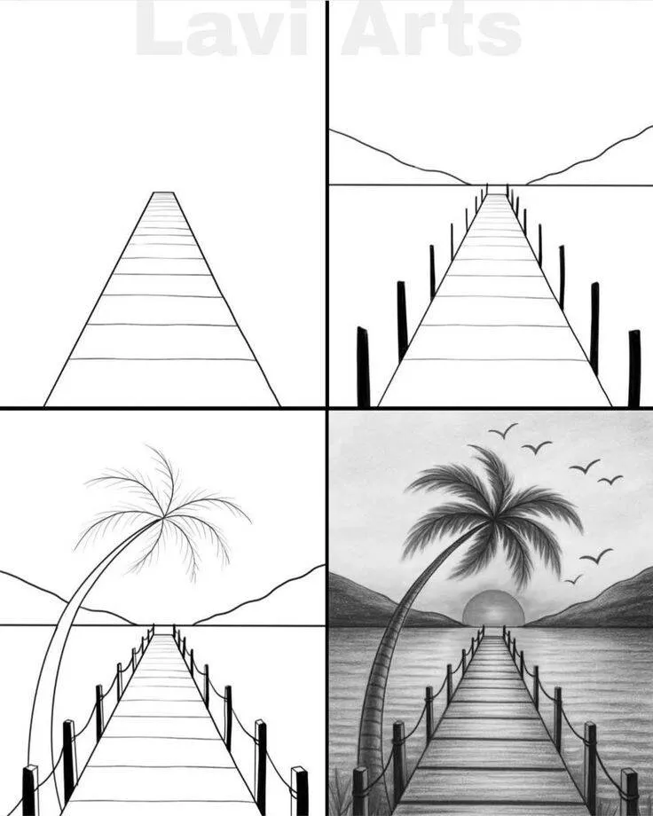 Ideia de Desenho para Desenhar: Como Desenhar um Píer com Palavras Fácil