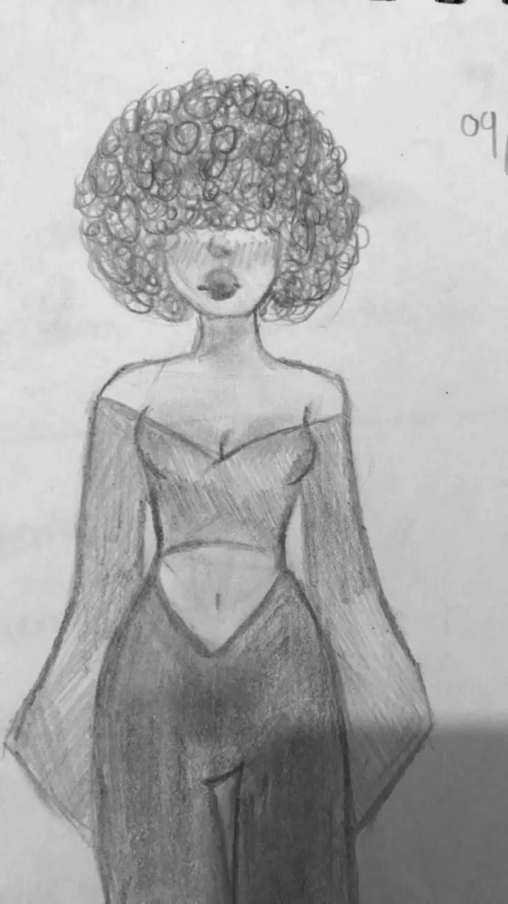 Coisas para Desenhar: Desenho de uma Garota Estilosa com Cabelo Cacheado