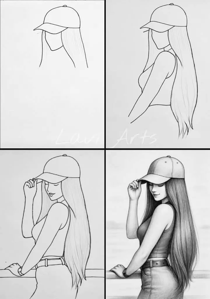 Ideia de Desenho para Desenhar: Como Desenhar uma Menina com Boné Fácil