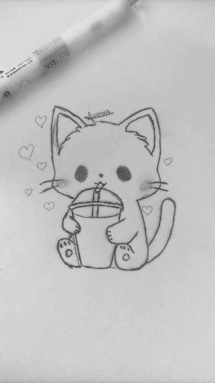 Cose da disegnare: disegnare un gattino carino con una bevanda