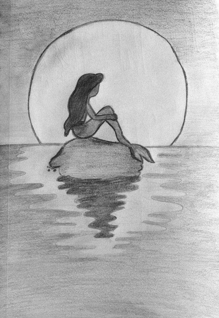 Coisas para Desenhar: Desenho de uma Sereia Sentada na Rocha
