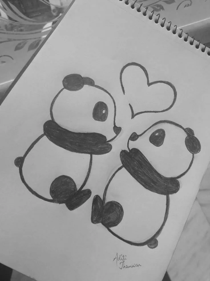 Coisas para Desenhar: Desenho de Pandas Fofos com Coração
