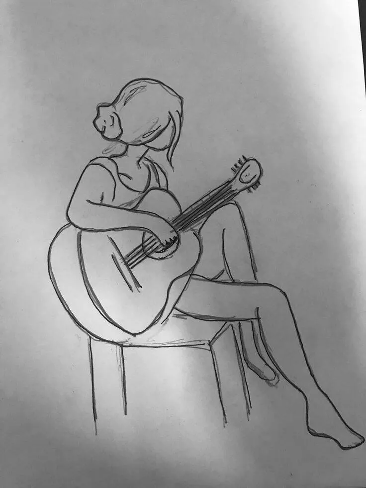 Coisas para Desenhar: Desenho de uma Menina Tocando Violão