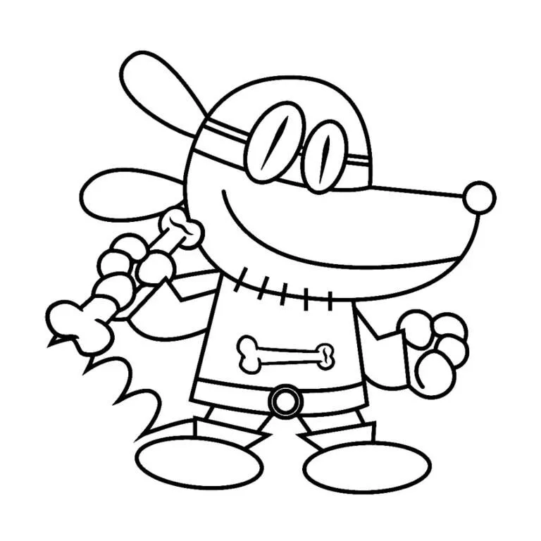 Desenho de Dog Man com Osso para Colorir