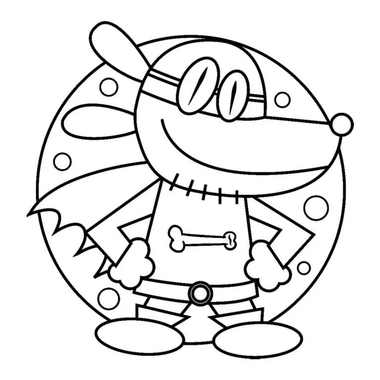 Desenho de Dog Man com Capa e Óculos para Colorir
