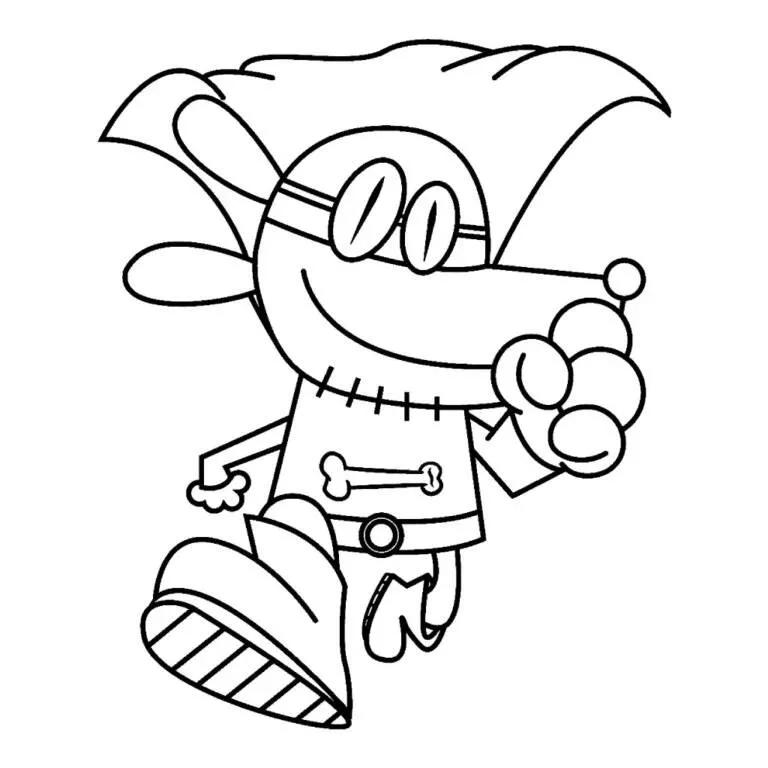 Desenho de Dog Man a Correr com um Osso para Colorir